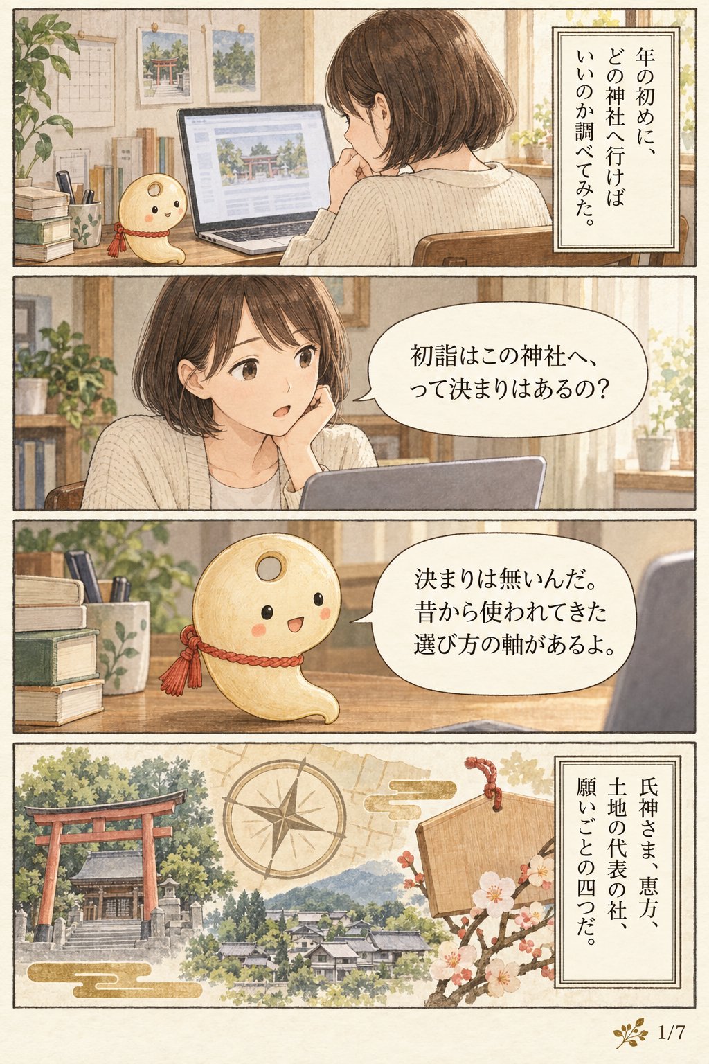初詣はどの神社に行けばいい? 氏神・恵方・願いごとで選ぶ4つの軸 まんが解説 1ページ目