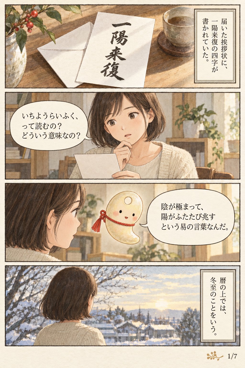 一陽来復とは — 冬至に陽が兆す言葉と、穴八幡宮のお守りのまつり方 まんが解説 1ページ目