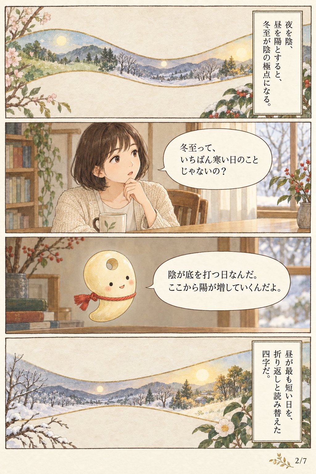 一陽来復とは — 冬至に陽が兆す言葉と、穴八幡宮のお守りのまつり方 まんが解説 2ページ目