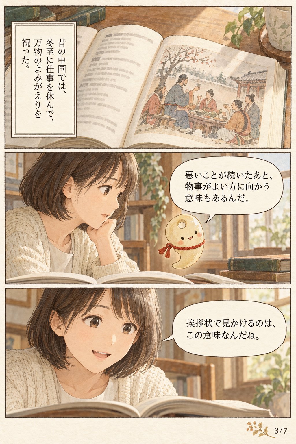 一陽来復とは — 冬至に陽が兆す言葉と、穴八幡宮のお守りのまつり方 まんが解説 3ページ目
