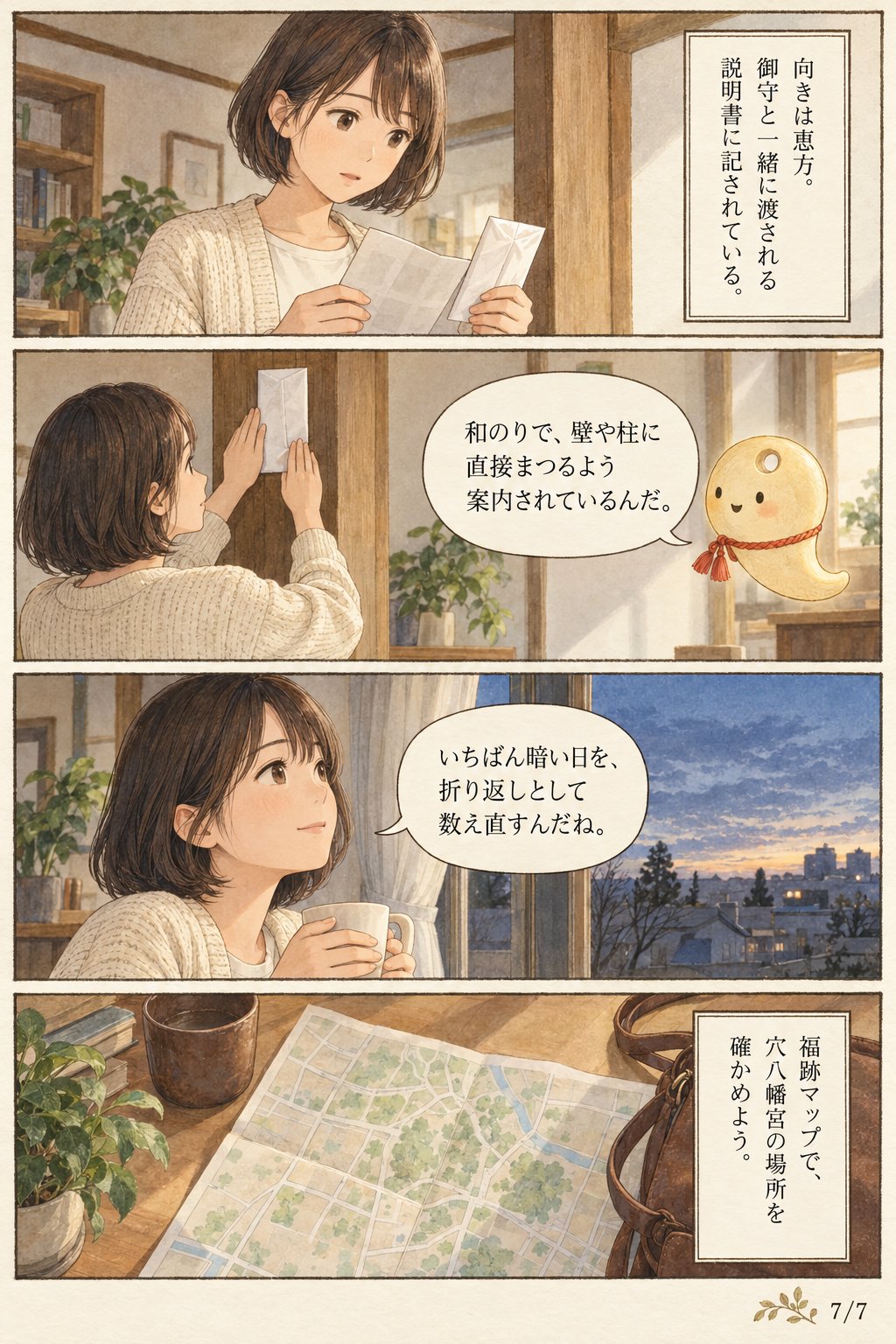 一陽来復とは — 冬至に陽が兆す言葉と、穴八幡宮のお守りのまつり方 まんが解説 7ページ目