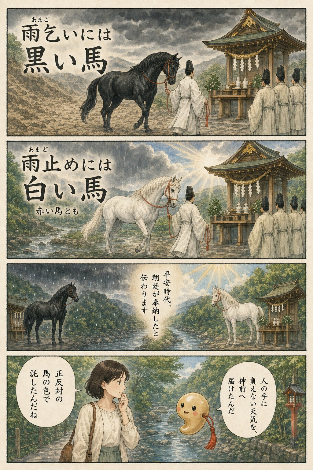 貴船神社は絵馬発祥の地と伝わる — 水の神に馬を捧げた雨乞いの話 まんが解説 3ページ目