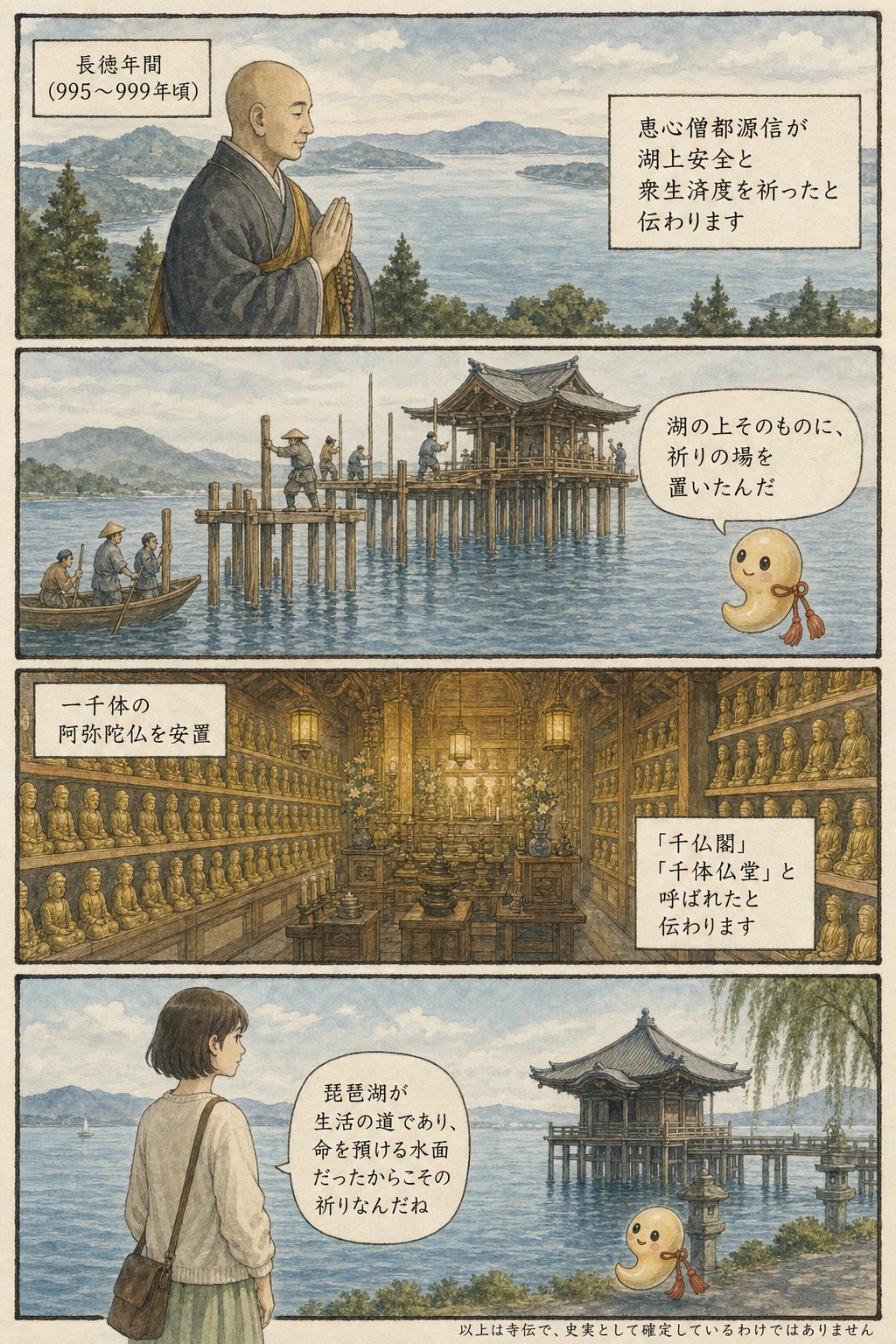 琵琶湖に浮かぶ浮御堂｜芭蕉が月を詠んだ満月寺と千体仏の伝承 まんが解説 2ページ目