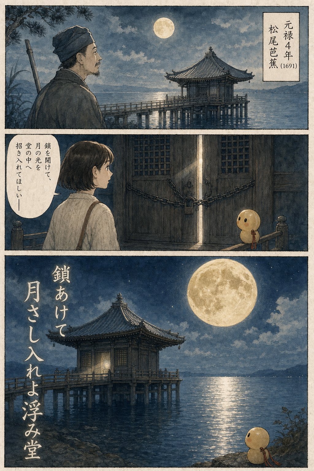 琵琶湖に浮かぶ浮御堂｜芭蕉が月を詠んだ満月寺と千体仏の伝承 まんが解説 4ページ目