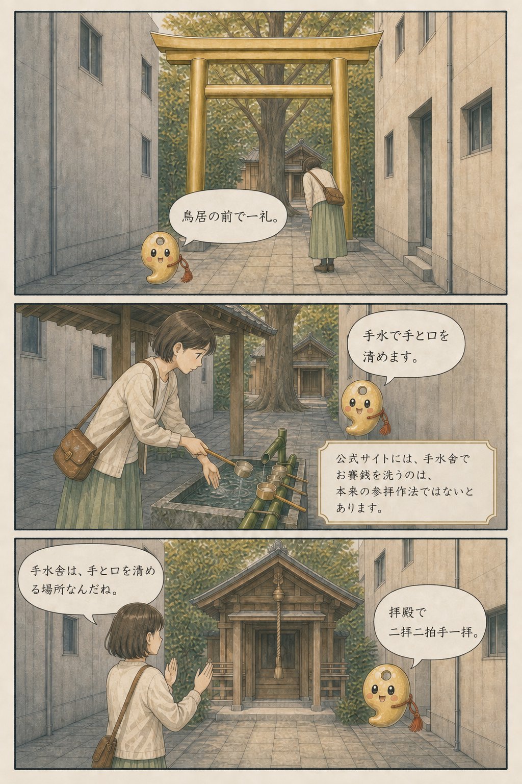 御金神社のお参りの仕方 — 読み方・黄金鳥居の由緒と「福財布」の公式情報 まんが解説 4ページ目