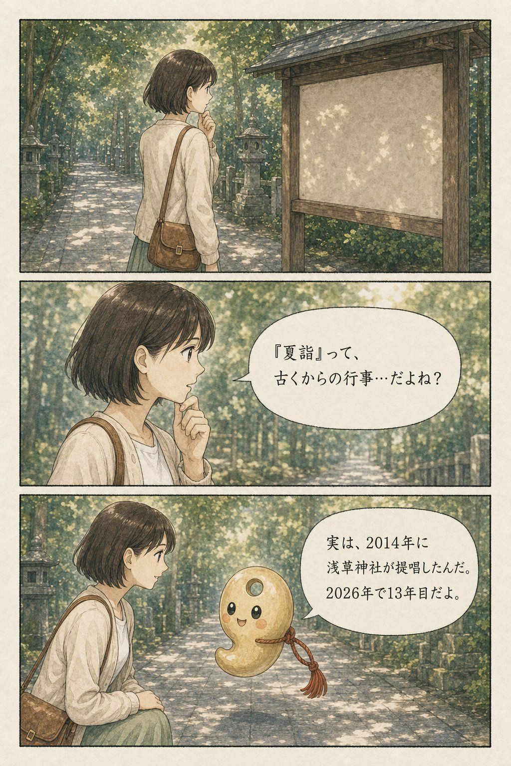 夏詣、実は2014年生まれです — 初詣の「もう半分」の話 まんが解説 1ページ目