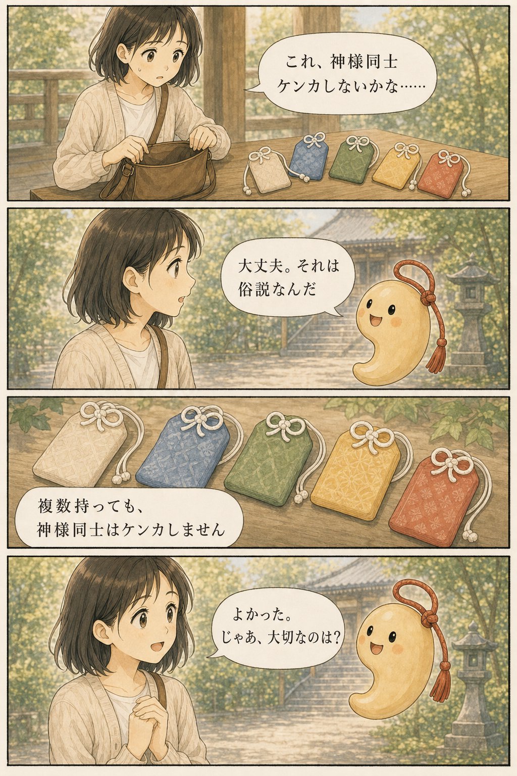お守りの扱い方 — 複数持ちは神様がケンカする?返納の時期も まんが解説 1ページ目