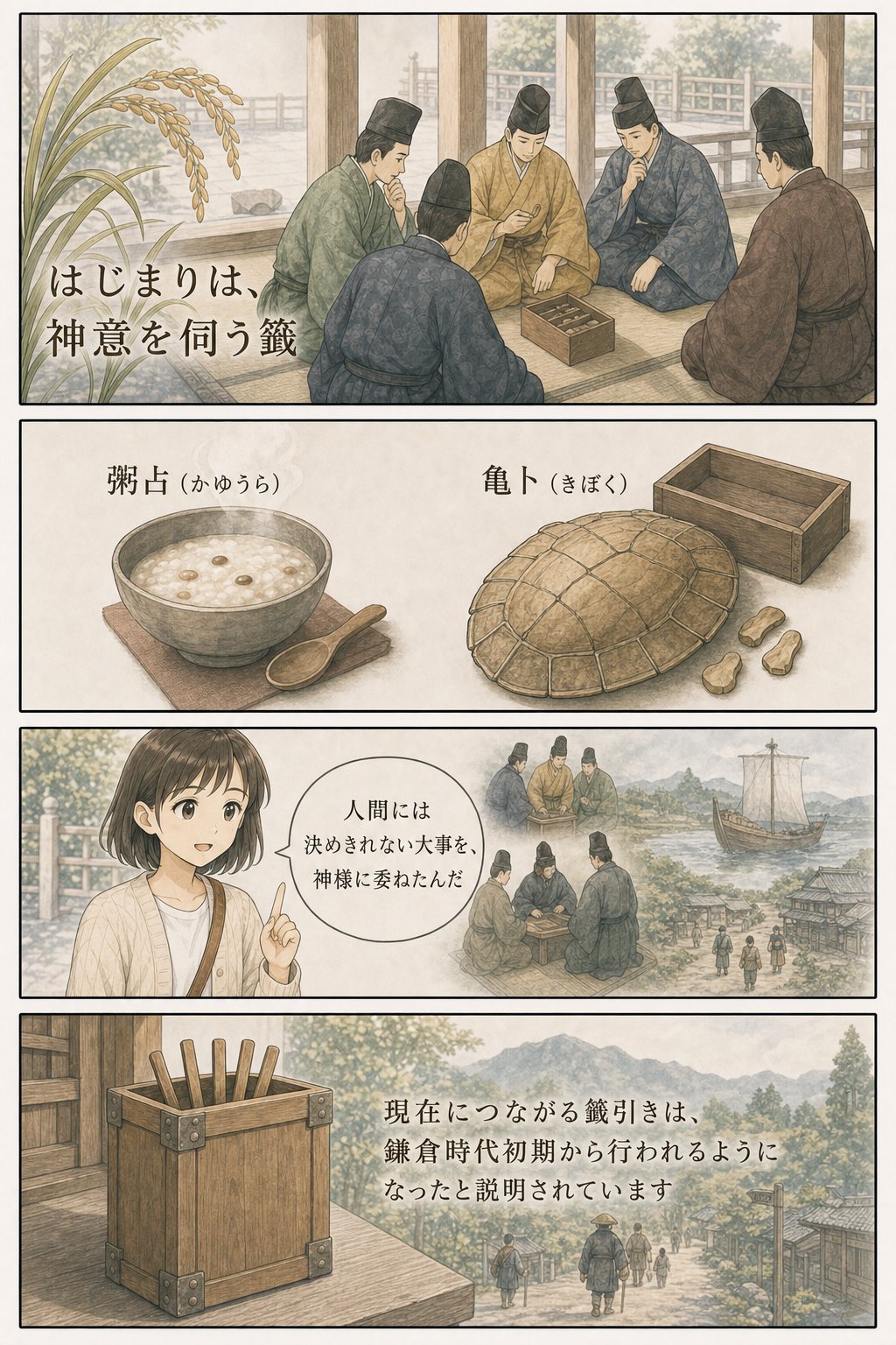 おみくじの歴史 — 起源から「結ぶか持ち帰るか」まで まんが解説 2ページ目