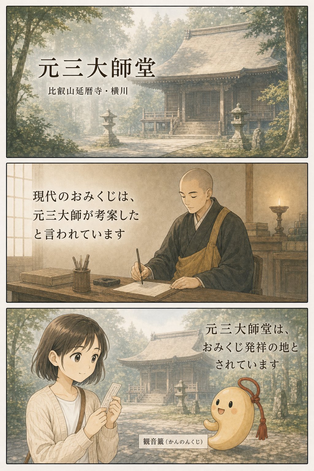 おみくじの歴史 — 起源から「結ぶか持ち帰るか」まで まんが解説 3ページ目