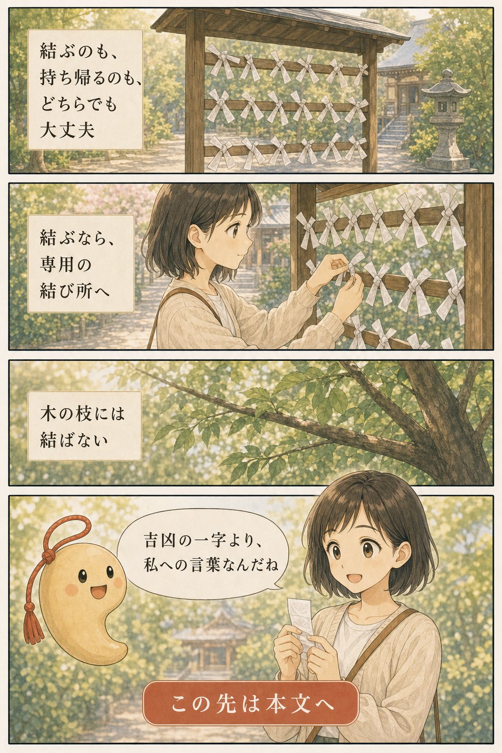 おみくじの歴史 — 起源から「結ぶか持ち帰るか」まで まんが解説 7ページ目