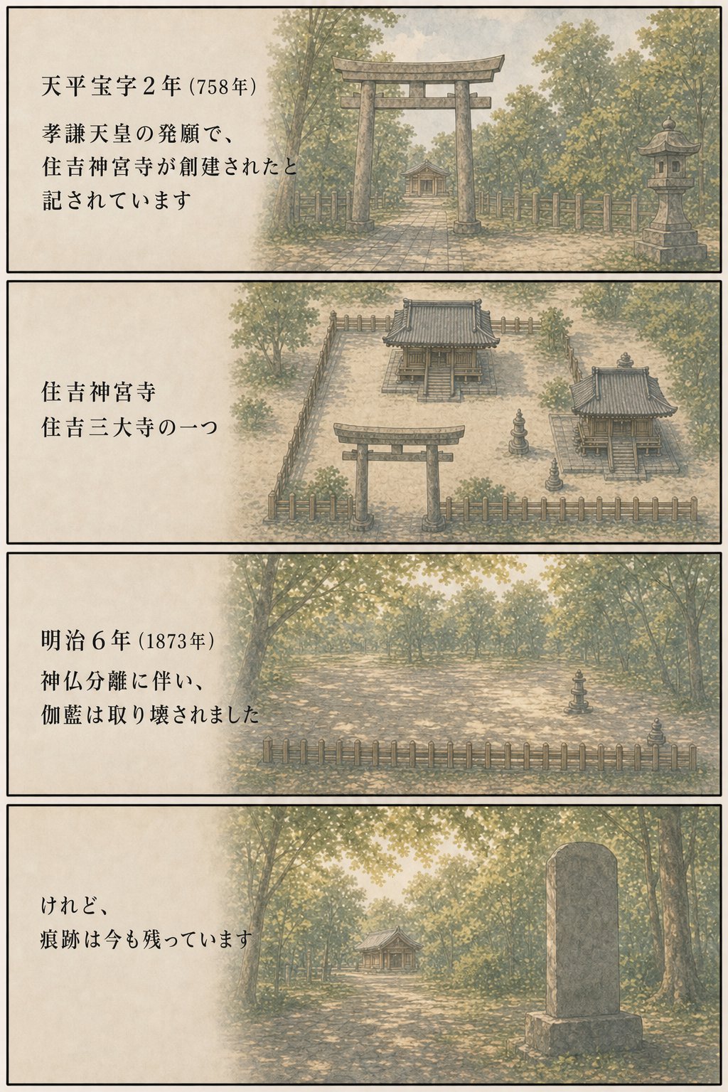 神仏習合とは — なぜお寺に鳥居?四天王寺の石鳥居に残る千年の記憶 まんが解説 5ページ目