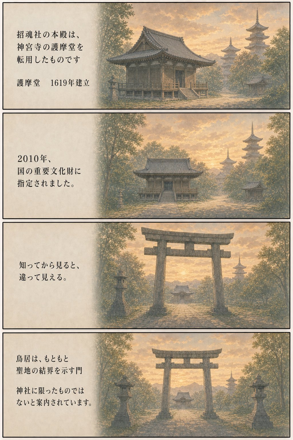 神仏習合とは — なぜお寺に鳥居?四天王寺の石鳥居に残る千年の記憶 まんが解説 6ページ目