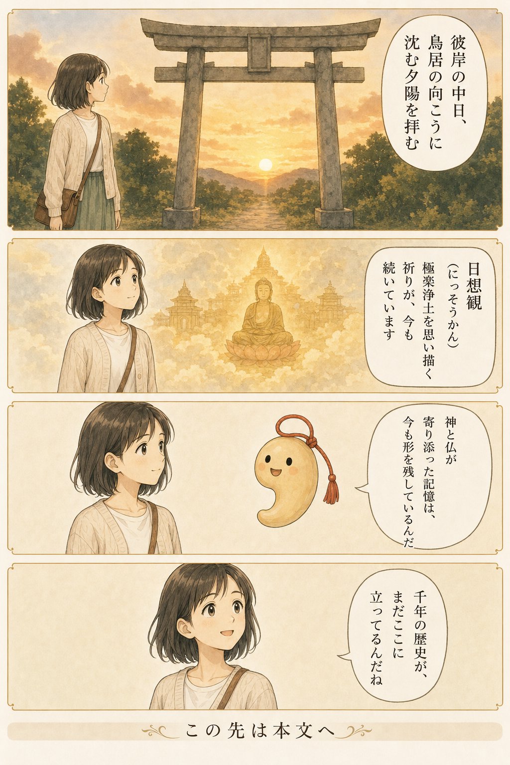 神仏習合とは — なぜお寺に鳥居?四天王寺の石鳥居に残る千年の記憶 まんが解説 7ページ目