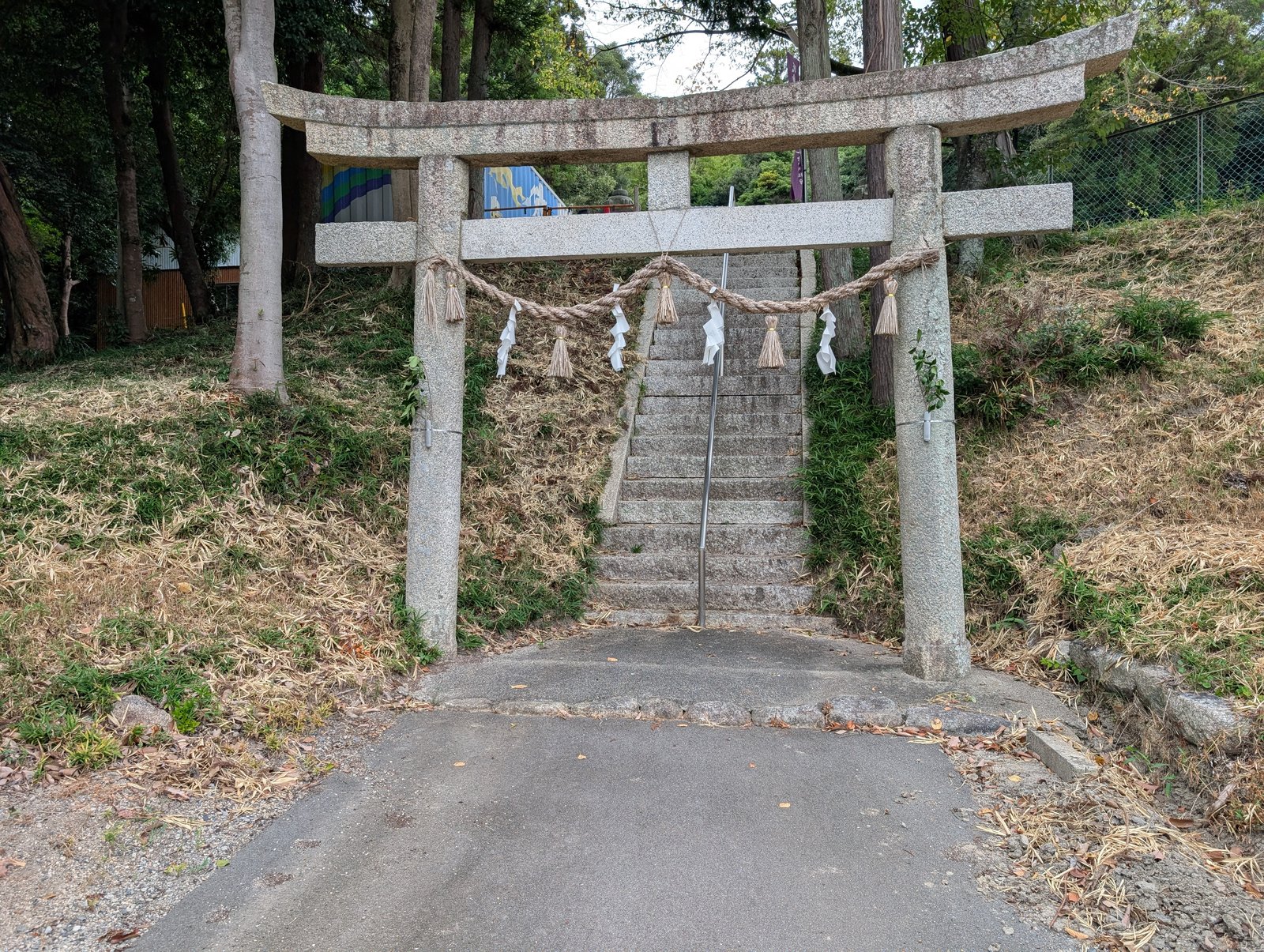 鳥居と、丘へ上る石段