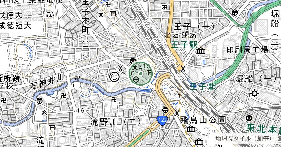 王子神社の大イチョウ(東京都天然記念物)の位置を示す地図