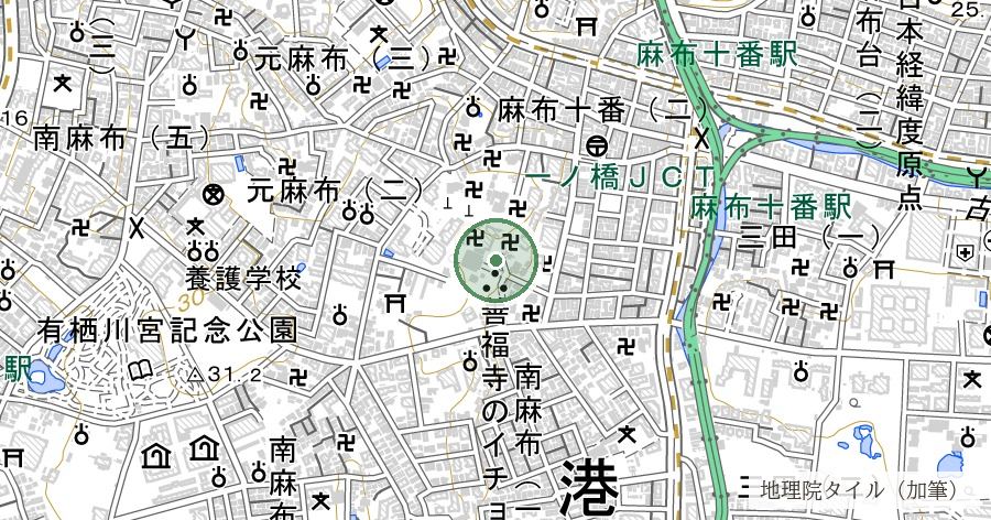 善福寺の逆さイチョウ（国指定天然記念物）の位置を示す地図