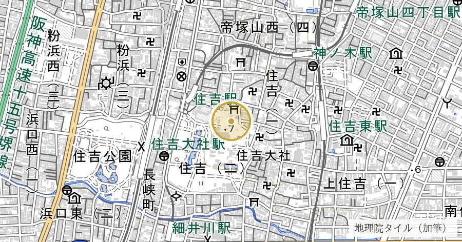 種貸社（住吉大社・初辰まいり一番目）の位置を示す地図
