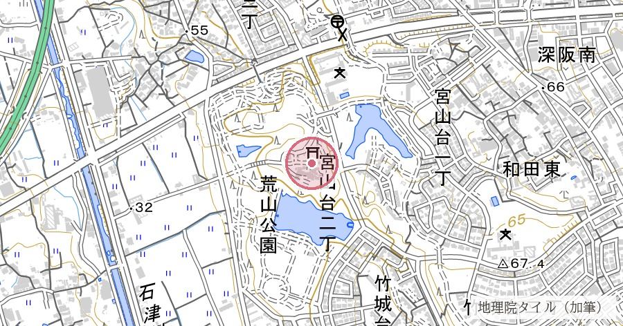 多治速比売神社(荒山宮)の位置を示す地図