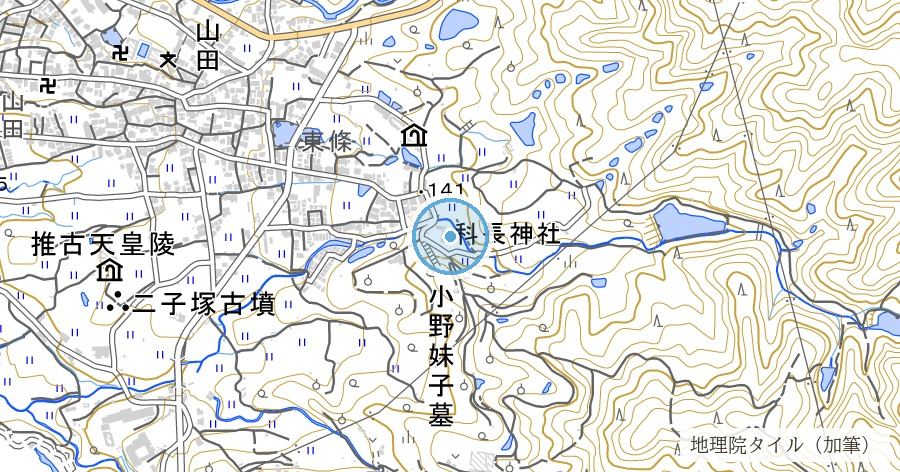 科長神社(しながじんじゃ)の位置を示す地図