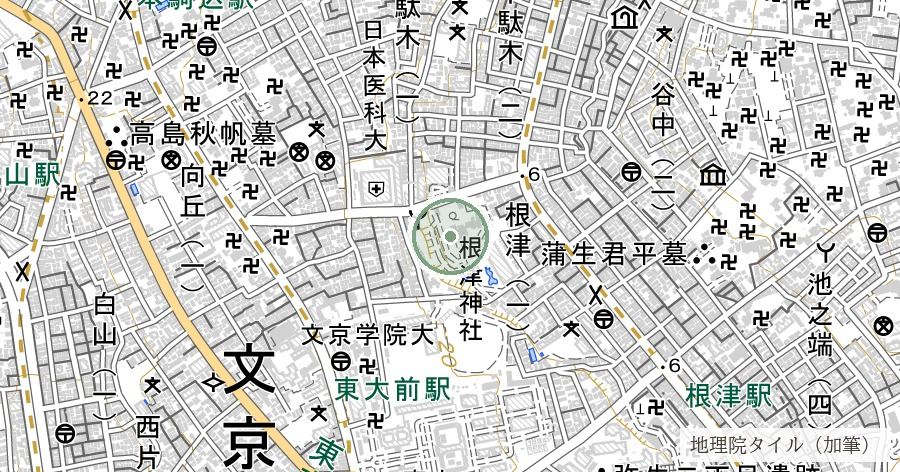 根津神社(根津権現)の位置を示す地図