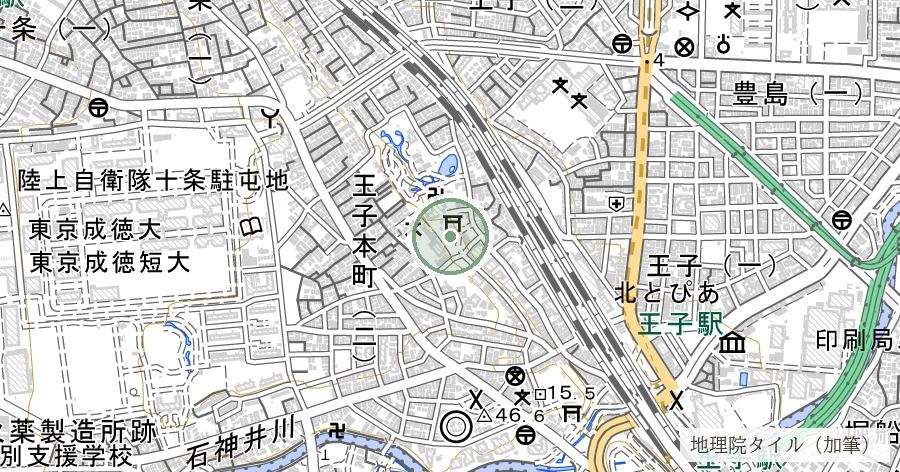 王子稲荷神社の位置を示す地図