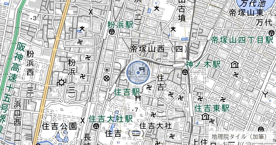 生根神社(奥の天神)の位置を示す地図