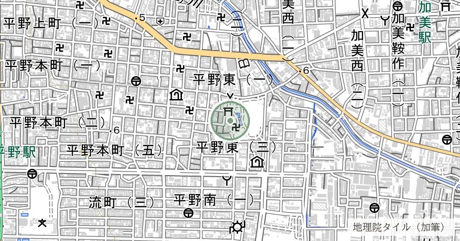 赤留比売命神社(三十歩神社)の位置を示す地図