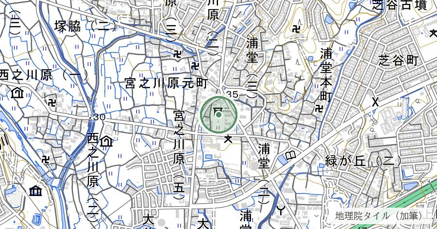 神服神社(かむはとりじんじゃ)の御神木の山桃の位置を示す地図