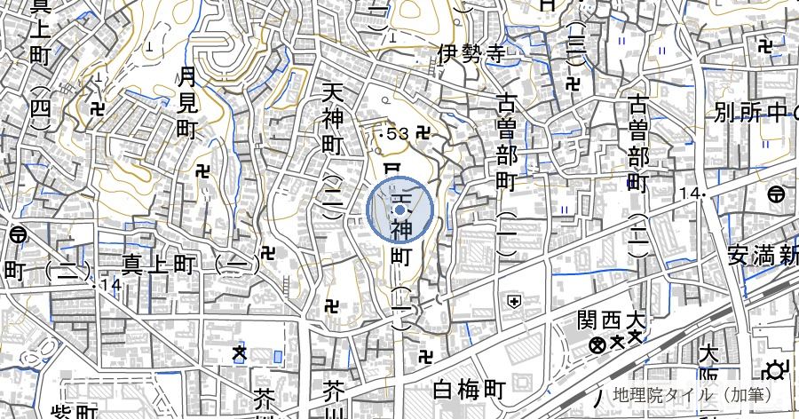 上宮天満宮(じょうぐうてんまんぐう)の位置を示す地図