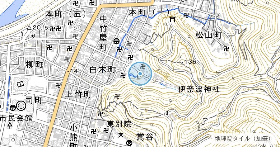 伊奈波神社(いなばじんじゃ)の位置を示す地図