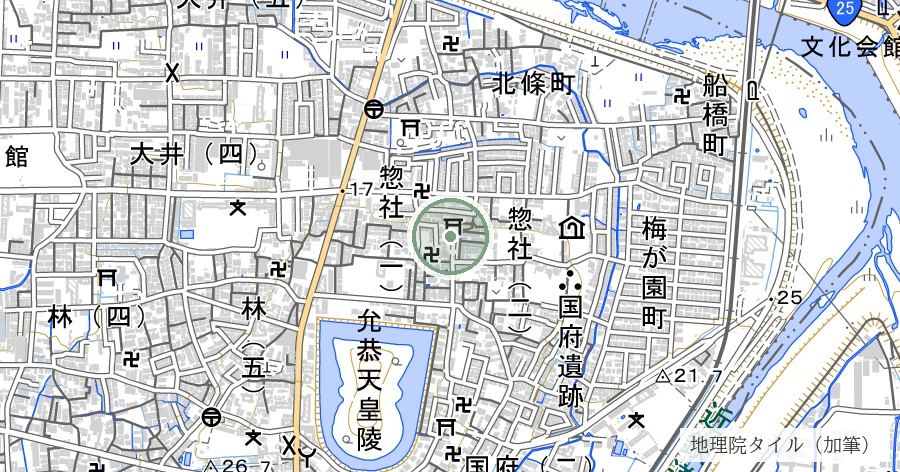 志貴縣主神社(しきあがたぬしじんじゃ・河内国総社)の位置を示す地図