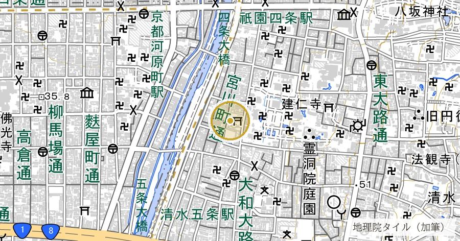 京都ゑびす神社(恵美須神社)の位置を示す地図
