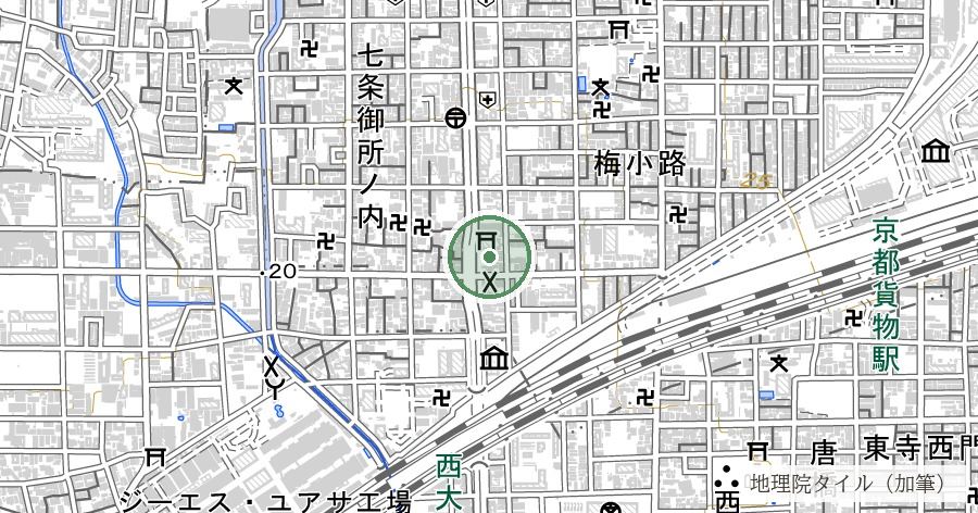 若一神社(にゃくいちじんじゃ)の大楠の位置を示す地図