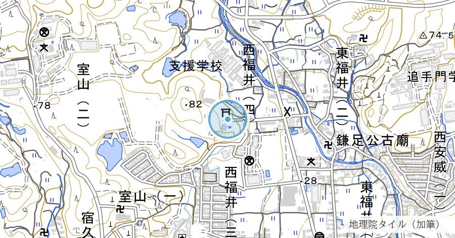 新屋坐天照御魂神社(にいやにますあまてるみたまじんじゃ・西福井)の位置を示す地図