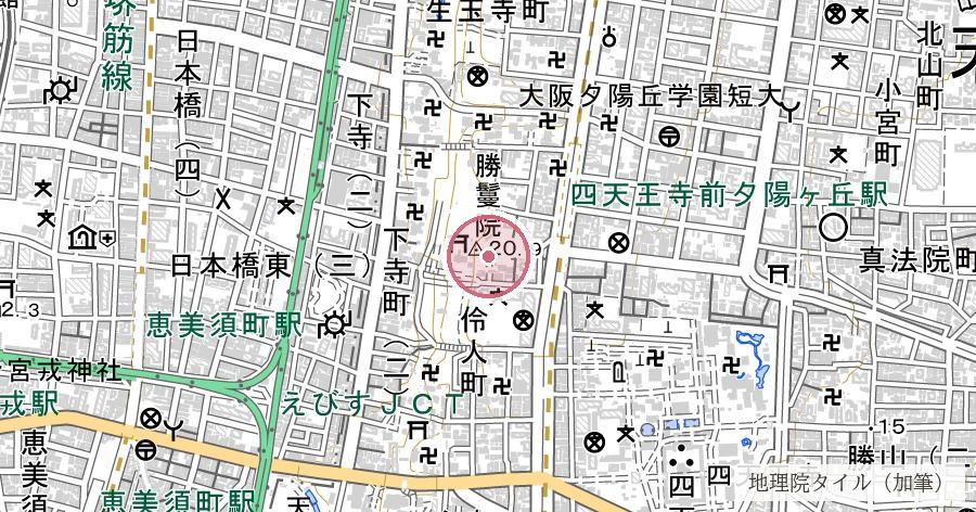 愛染堂勝鬘院（愛染さん）の位置を示す地図
