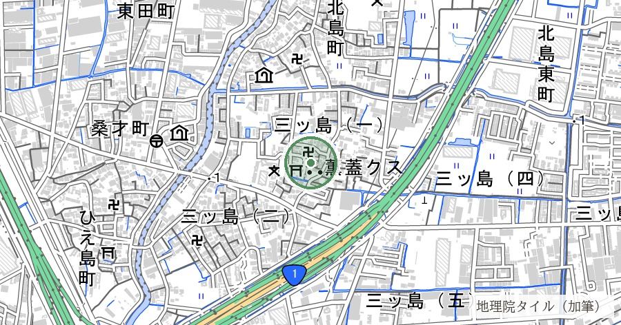 三島神社の薫蓋樟（くんがいしょう）の位置を示す地図