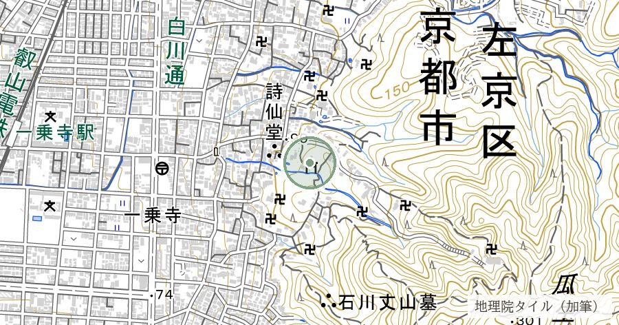 八大神社（一乗寺の産土神）の位置を示す地図