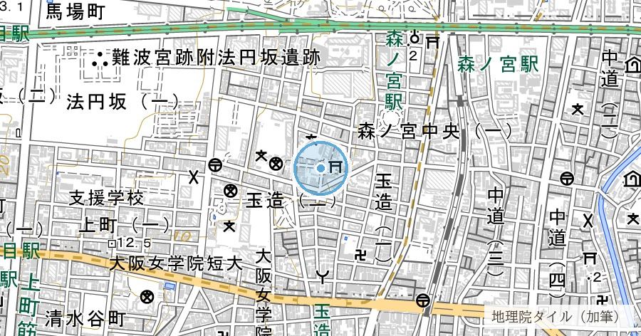 玉造稲荷神社（玉造清水・利休井）の位置を示す地図