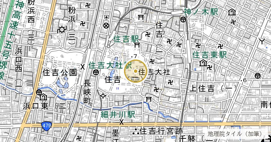 住吉大社（すみよっさん・初辰まいりの信仰）の位置を示す地図