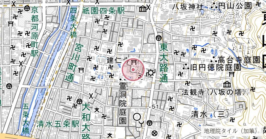 安井金比羅宮（縁切り縁結び碑）の位置を示す地図