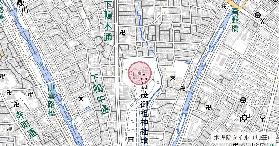 下鴨神社 相生社(縁結びの御神木・連理の賢木)の位置を示す地図