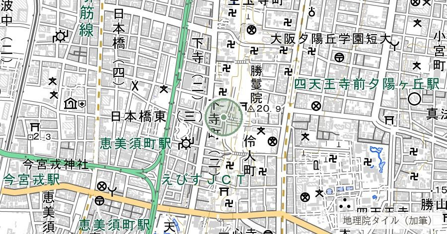 大江神社（天王寺七宮・夕陽丘）の位置を示す地図