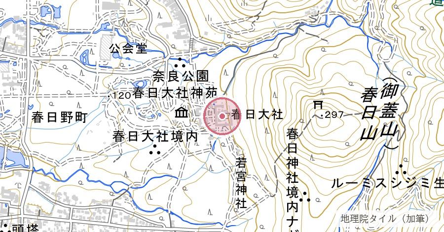 春日大社（夫婦大國社）の位置を示す地図
