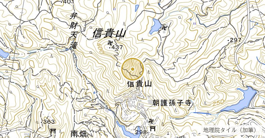 信貴山朝護孫子寺（寅の毘沙門さん）の位置を示す地図